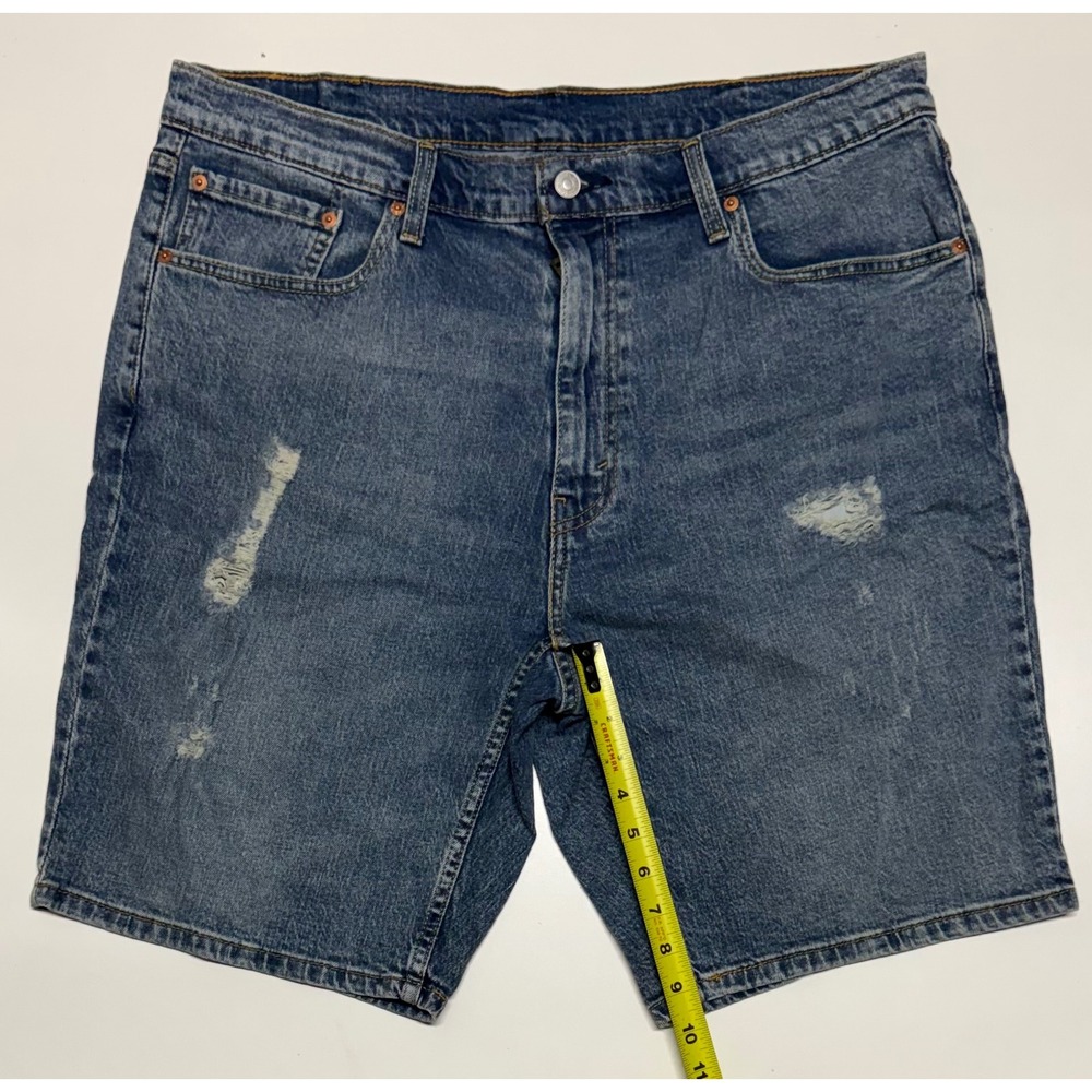 Levis 445 Mens Distressed Denim Shorts Blue Medium Wash Size 38 W38